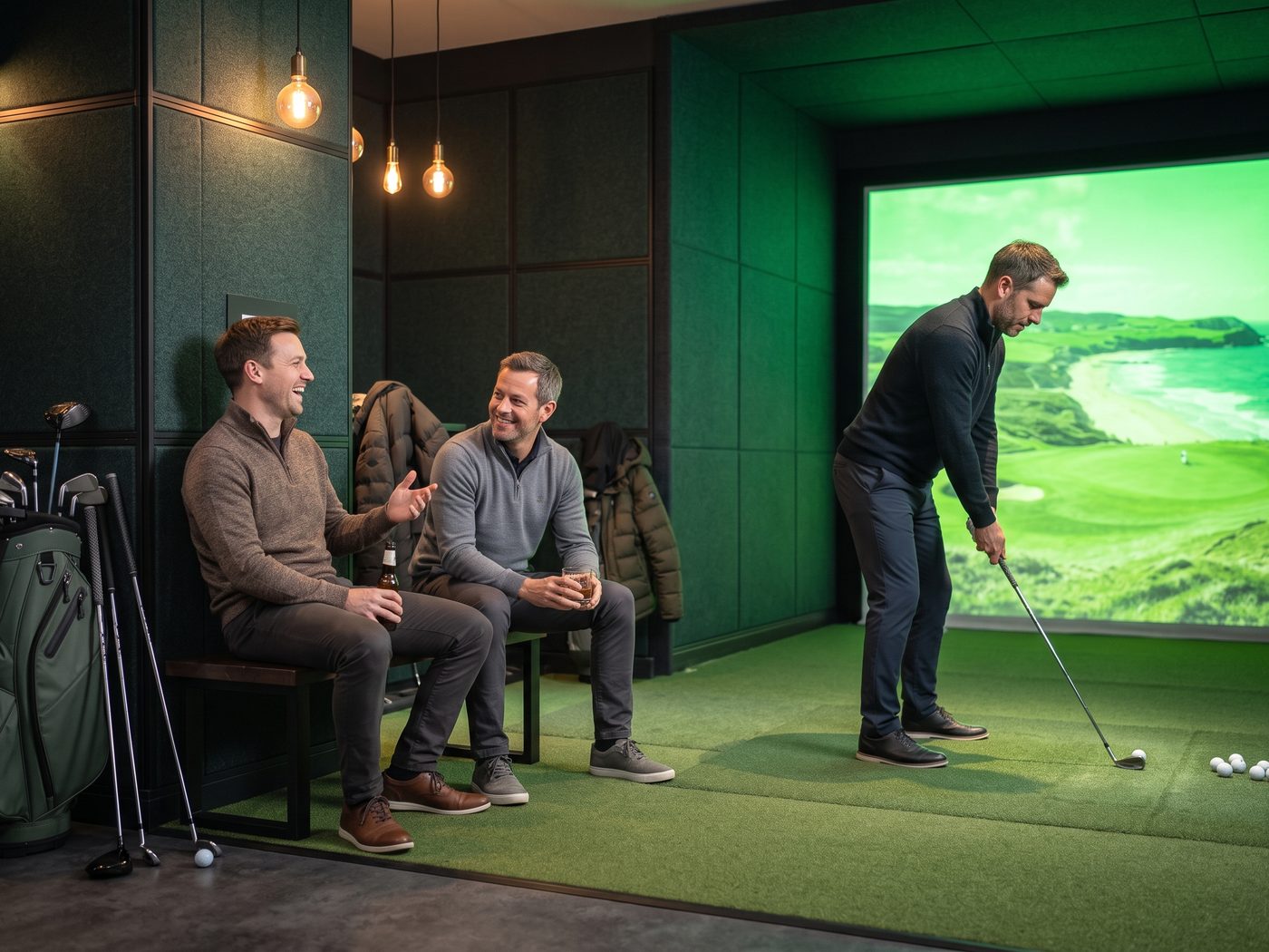 Friends playing a simulator round together