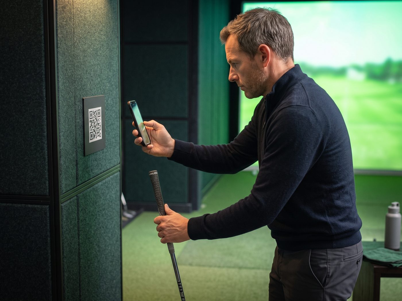 A player scanning a bay placard with a phone